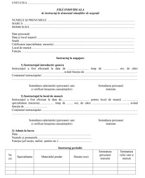 Completarea fișelor individuale de instructaj